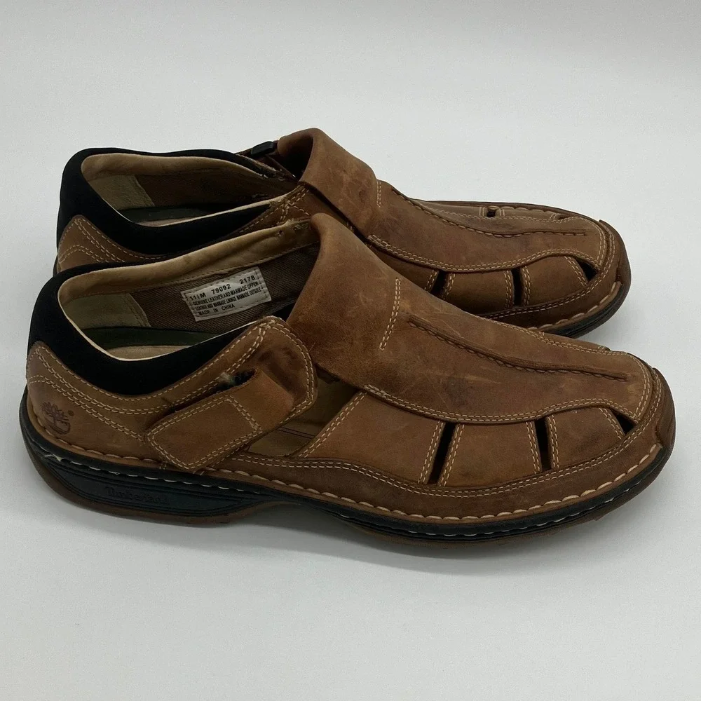 Timberland Smart Comfort Series Brown Leather Sandals Shoes Mens Size 11.5 M